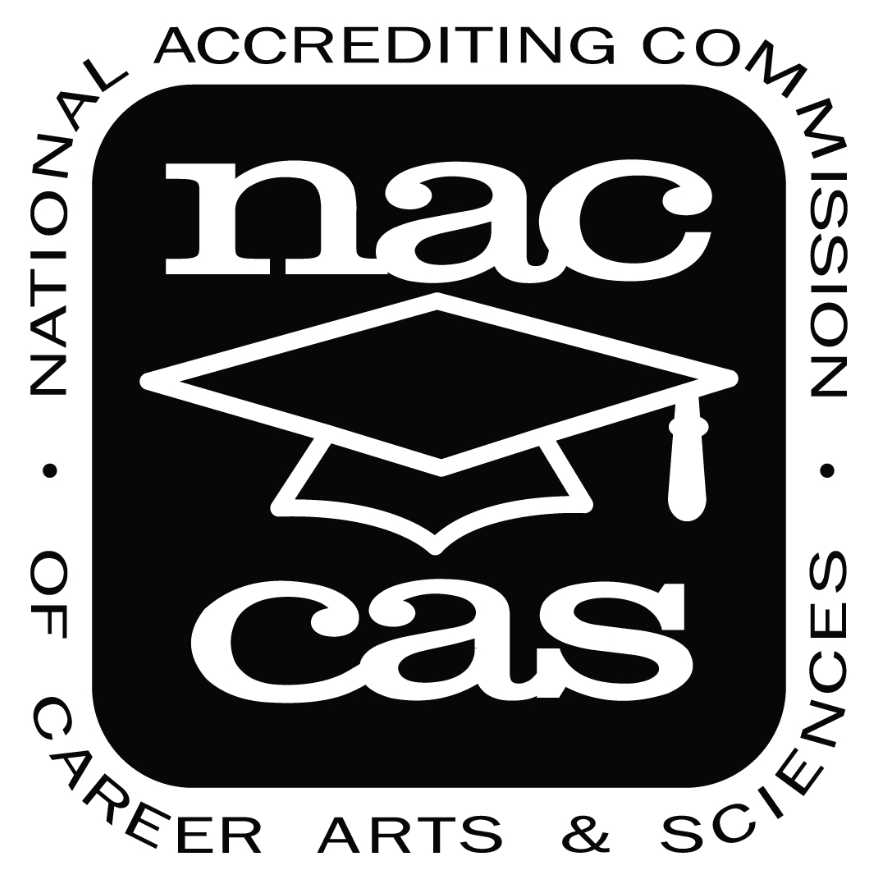 A black and white logo for the national accrediting commission of career arts & sciences.