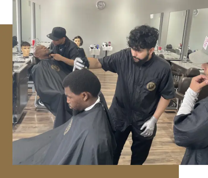 A group of men getting their hair cut